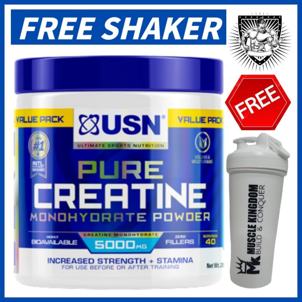 Usn Pure Creatine Monohydrate 200g 40 Free Shaker Servingshalal Creatine Muscle Growth Build 7194