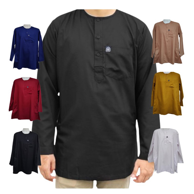 KURTA LELAKI Baju Raya DEWASA TANPA KOLAR KAIN COTTON Lengan Panjang by Al Hafiz