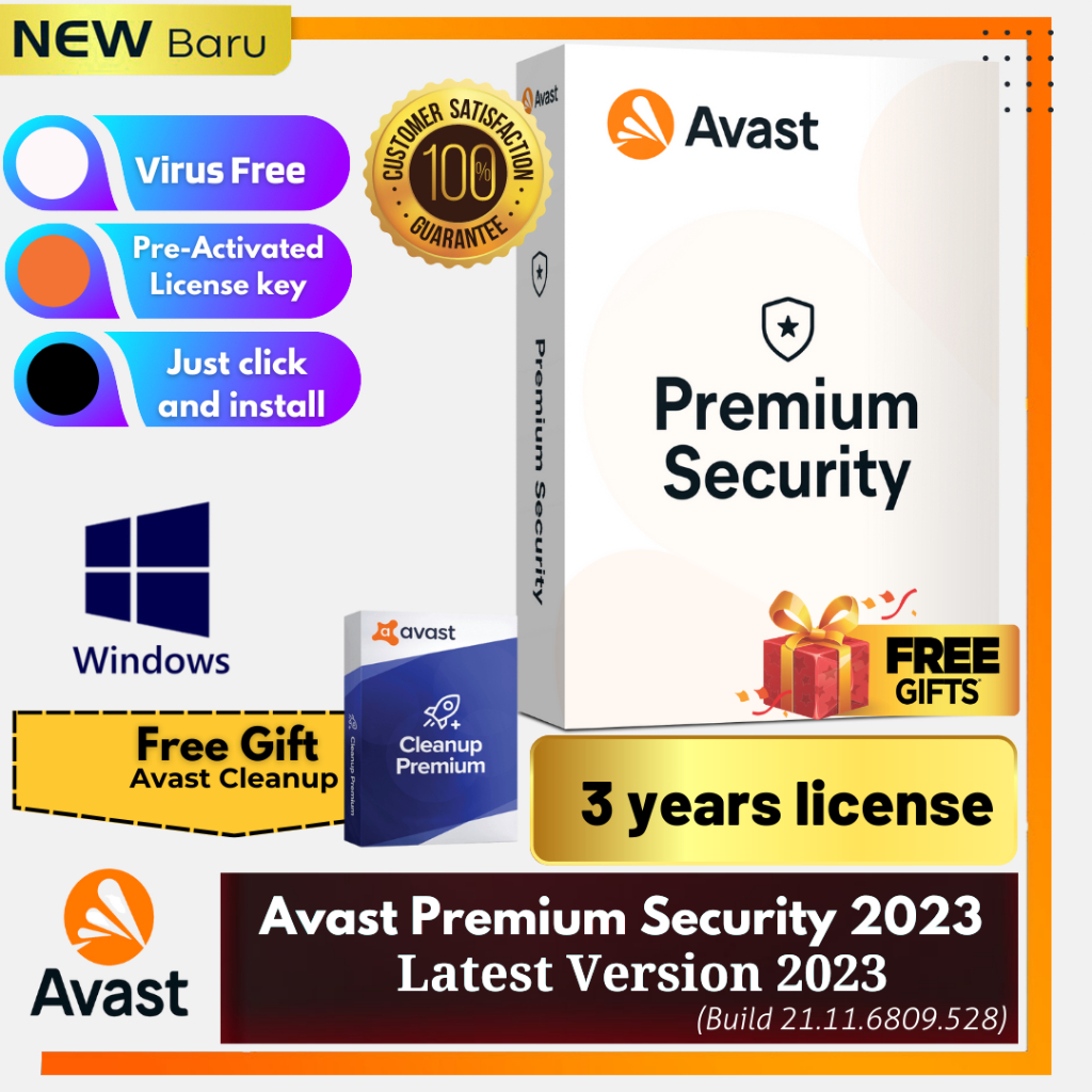 Avast Premium Security (Pc Antivirus) 2023 (Build 21.11.6809.528) With License  Key (All In One) Antivirus + Cleaner Prem | Shopee Malaysia