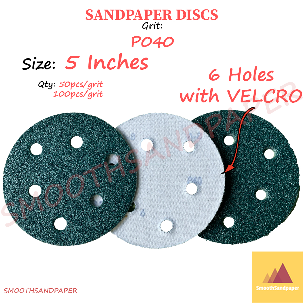 5Inches (6Holes+Velcro) Grit40 Sandpaper Discs Aluminium Oxide 5Inci Kertas Pasir Cakera 5寸6孔植绒砂纸圆盘 image 3