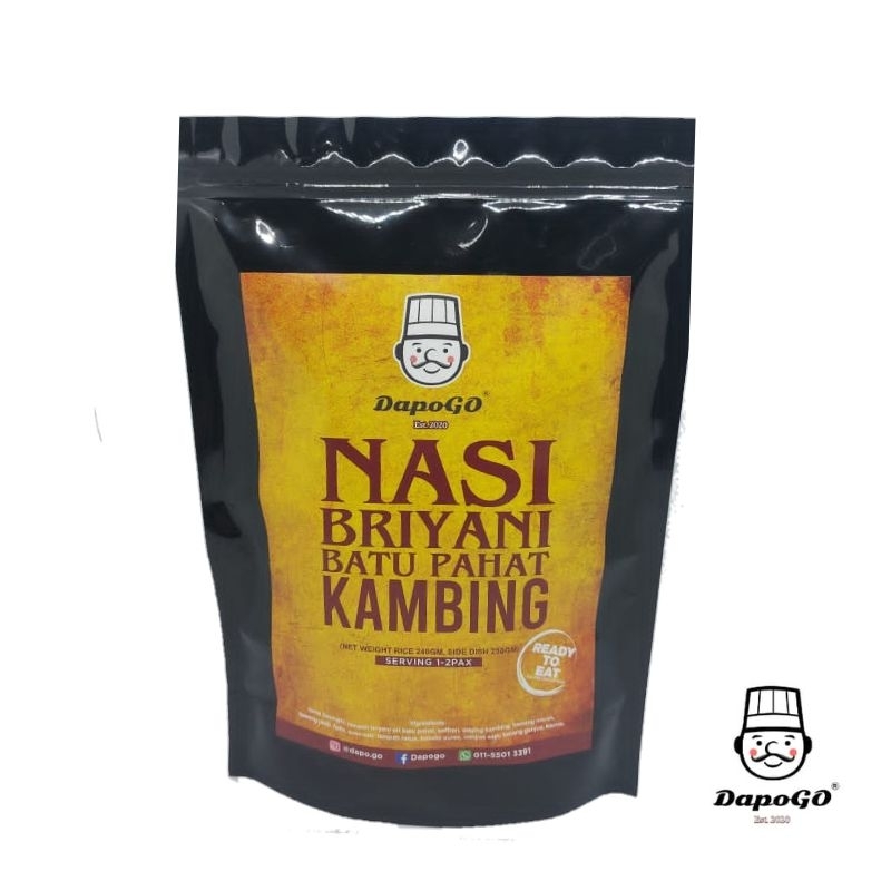 DAPOGO Nasi Briyani Kambing Batu Pahat (460gm) | Ready to Eat (RTE) | Nasi & Lauk dipek berasingan | Instant Meal MRE