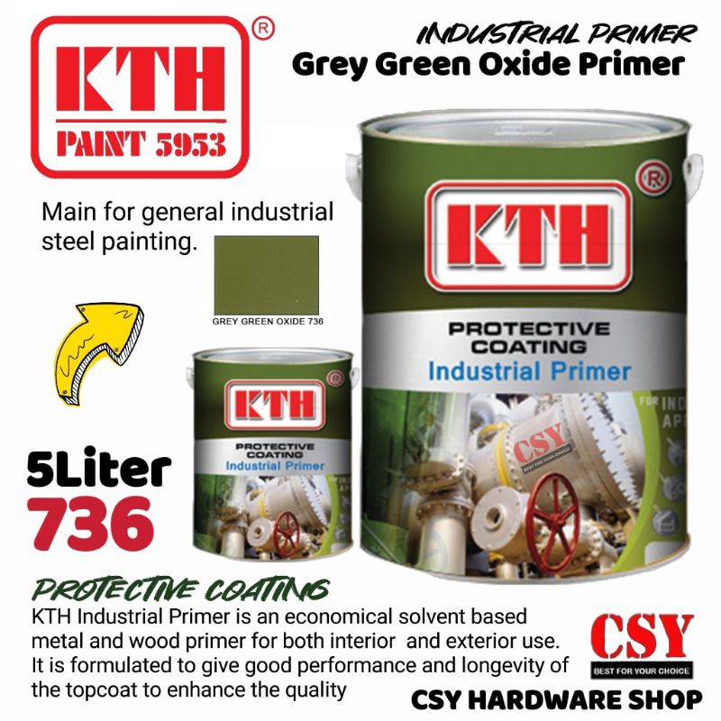 KTH Paint Grey Green Oxide Primer 736 5Liter / zinc Phosphate/ Cat