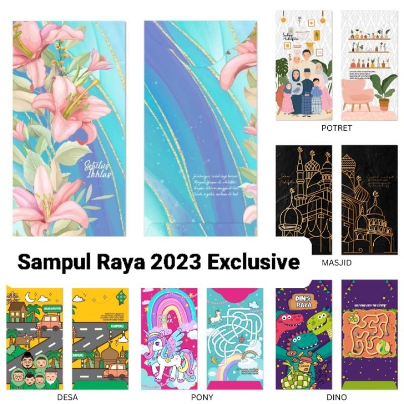 Sampul Duit Raya 2023 Cartoon Viral Exclusive Design Lawa-lawa Trendy Batik Masjid Potret Kartun Dino Pony 10pcs/pek