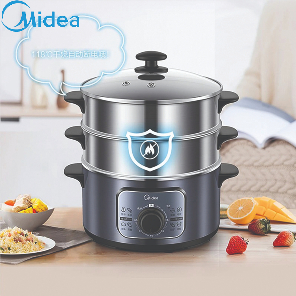 New Midea 3 Tiers Electric Steamer 220V Multi-function Stainless Steel Electric Cooker Electric Steam Cooker Steamer