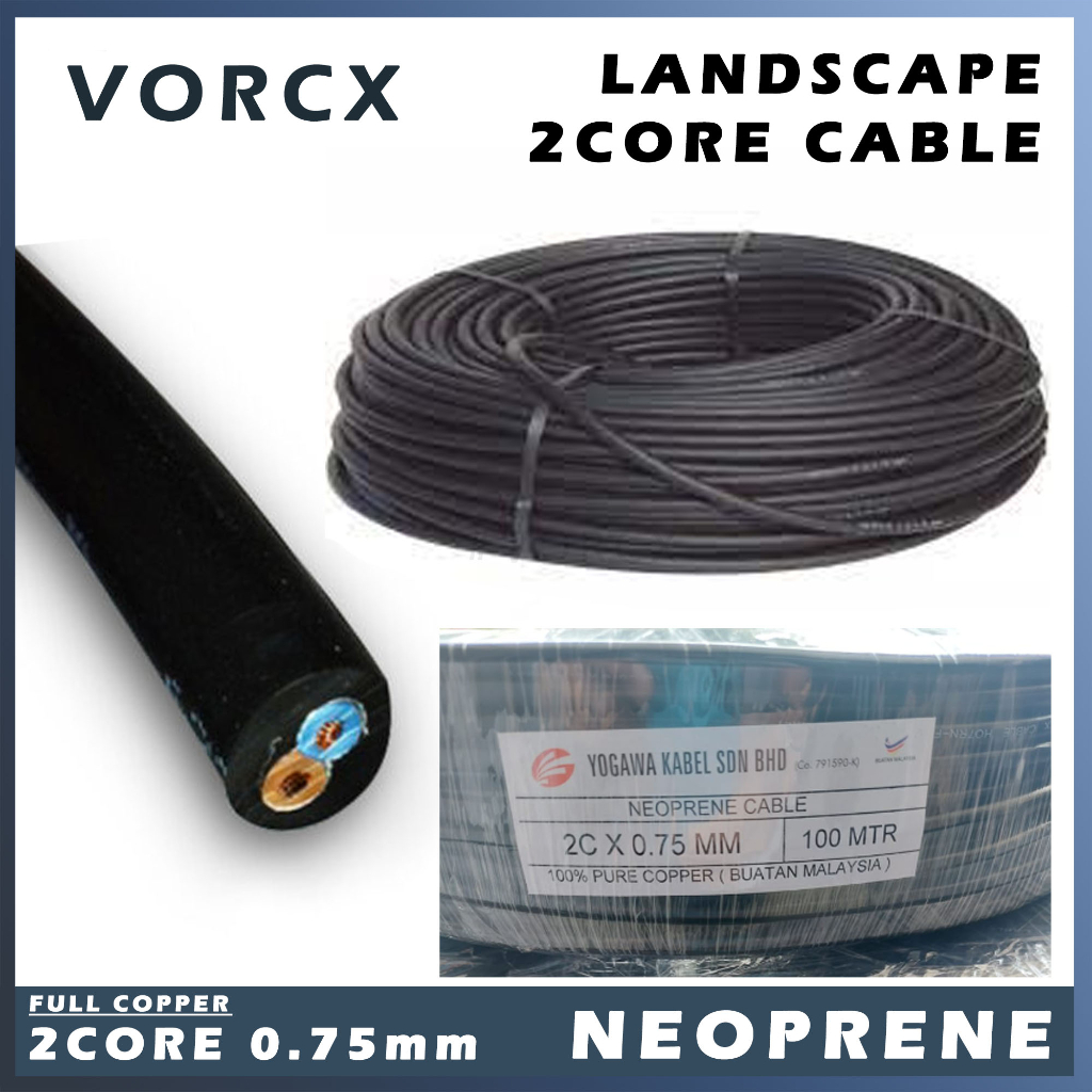 Yogawa Neoprene 2 Core 0.75mm Landscape Waterproof Underwater Cable Full Copper 100m