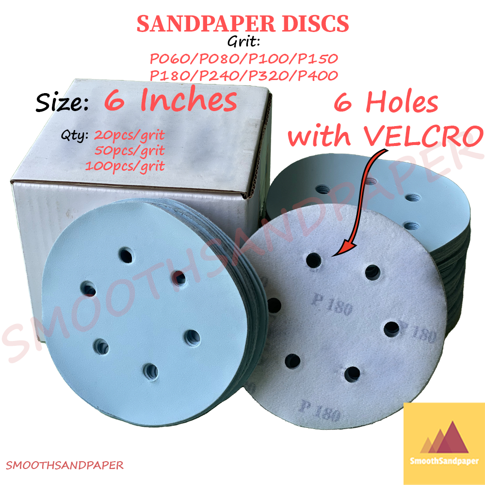 6Inches (6Holes+Velcro) Sandpaper Discs Aluminium Oxide 6Inci Kertas Pasir Cakera 6寸6孔植绒砂纸圆盘 image 4