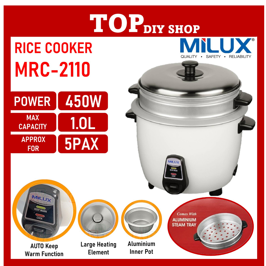 Milux 1l Steamer Electric Rice Cooker Periuk Nasi 1l Mrc 2110 Shopee Malaysia