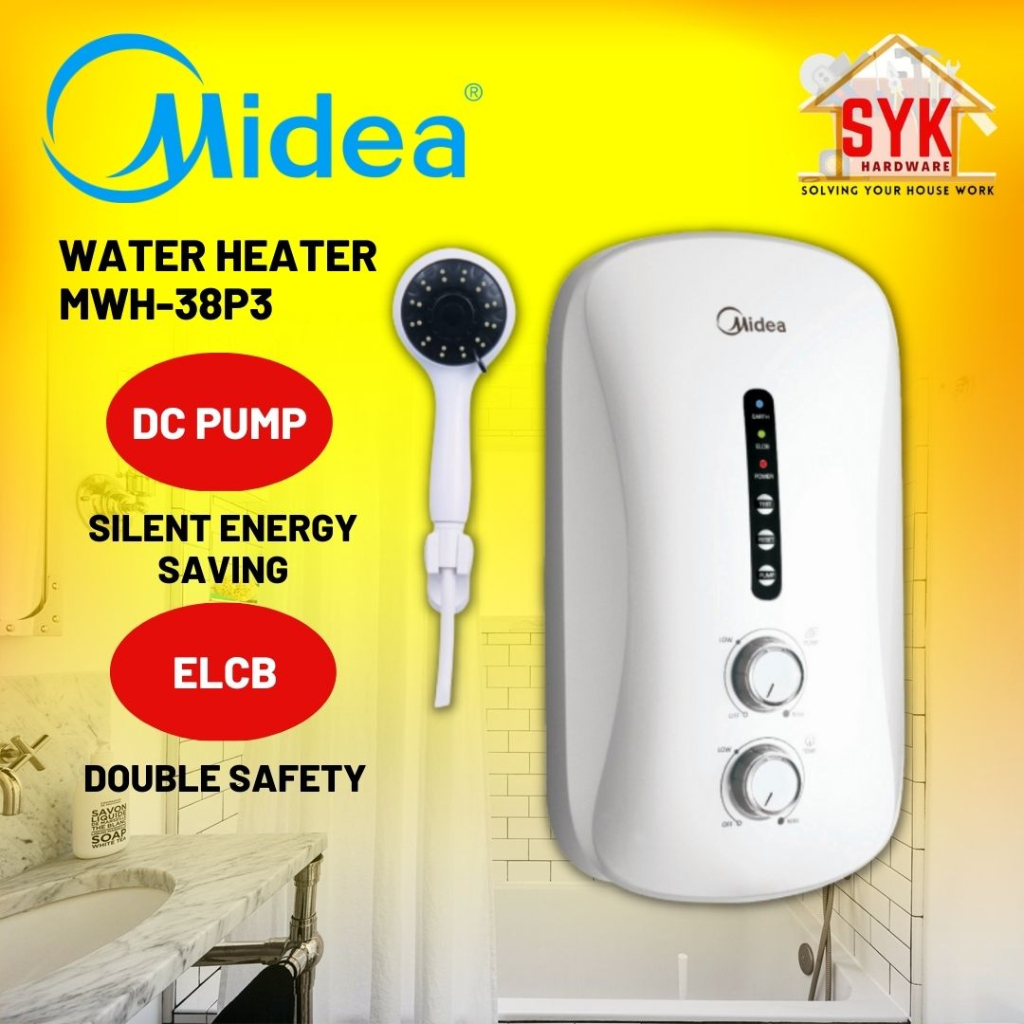 SYK Midea Water Heater DC Pump MWH-38P3 Shower Water Heater Media Water Heater Mandi Air Panas Shower Mesin Air Panas