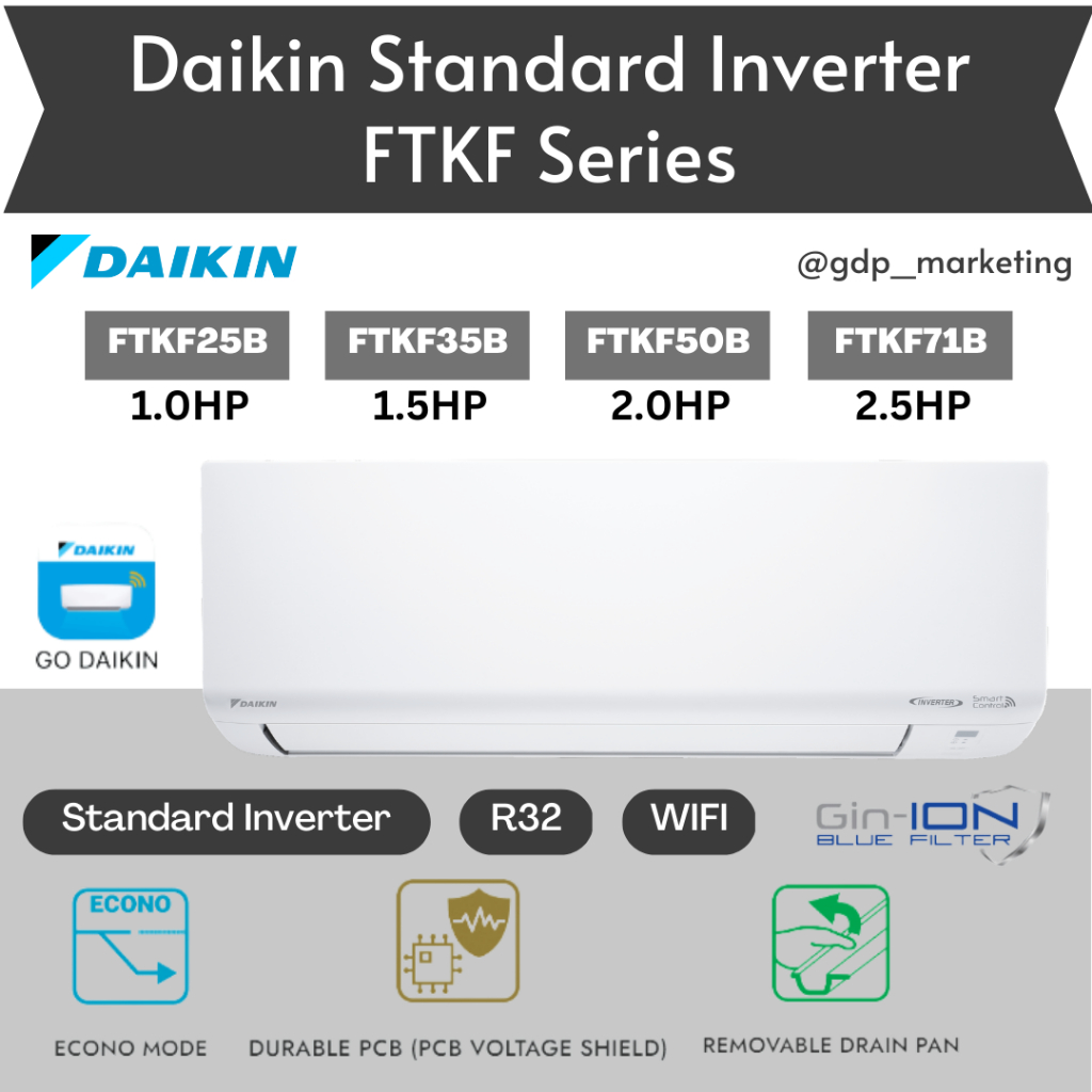 Daikin Standard Inverter Aircond FTKF25B/FTKF35B/FTKF50B/FTKF71B with Smart Control, Econo mode