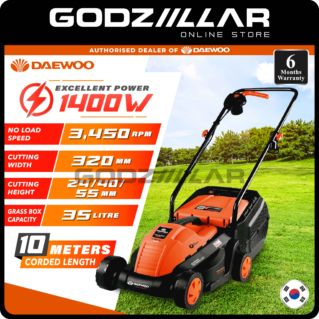 Daewoo 1400W Electric Lawn Mower DLM1400E Grass Cutter | Mesin Potong Rumput