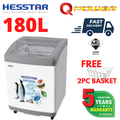 [Free Installation within Klang valleyArea ] Hesstar HDF-G186 Curve Glass Sliding Door Display Freezer 180L