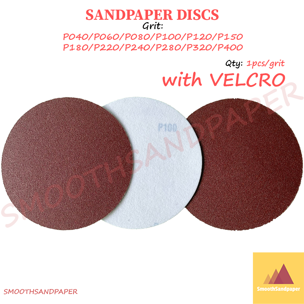 5"/6"/7" Abrasive Red Sandpaper Discs Aluminium Oxide (Velcro) Kertas Pasir Cakera (Merah + Velcro) 砂纸植绒圆盘 image 3