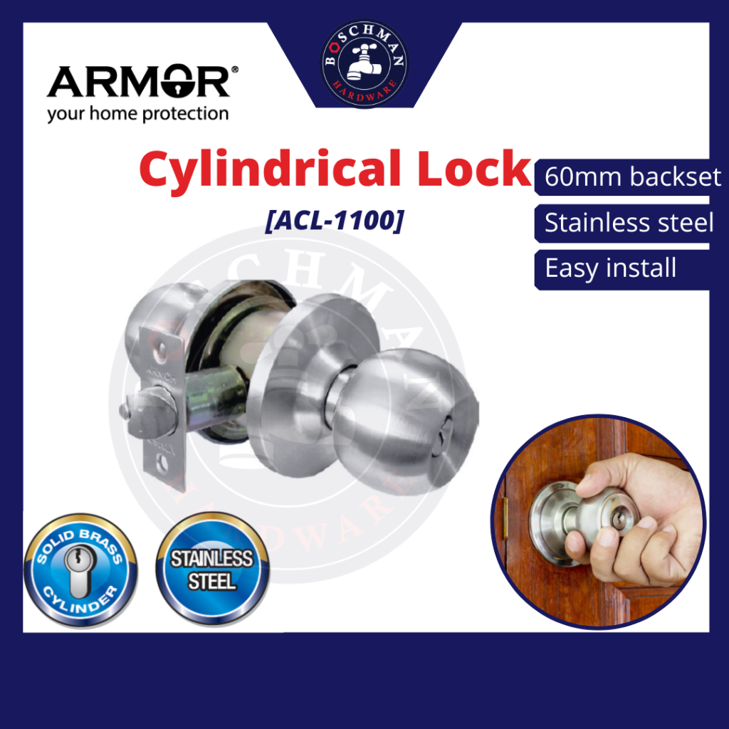 ARMOR Stainless Steel SS304 Cylindrical Lock Entrance Door Knob Lock