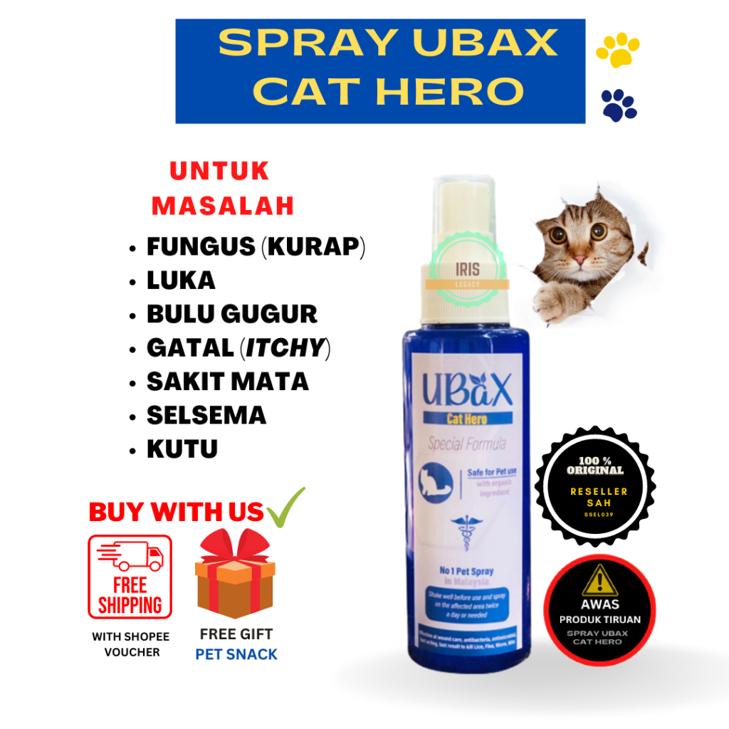 Spray Ubax Kucing Luka Fungus Hama Bulu Gugur Pet Cat and Dog Flea and