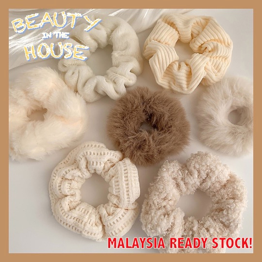 Ready Stock-7-piece Set Plush Scrunchies Female French Retro Sweet Rubber Band Ponytail Temperament Elastic Hair Ties