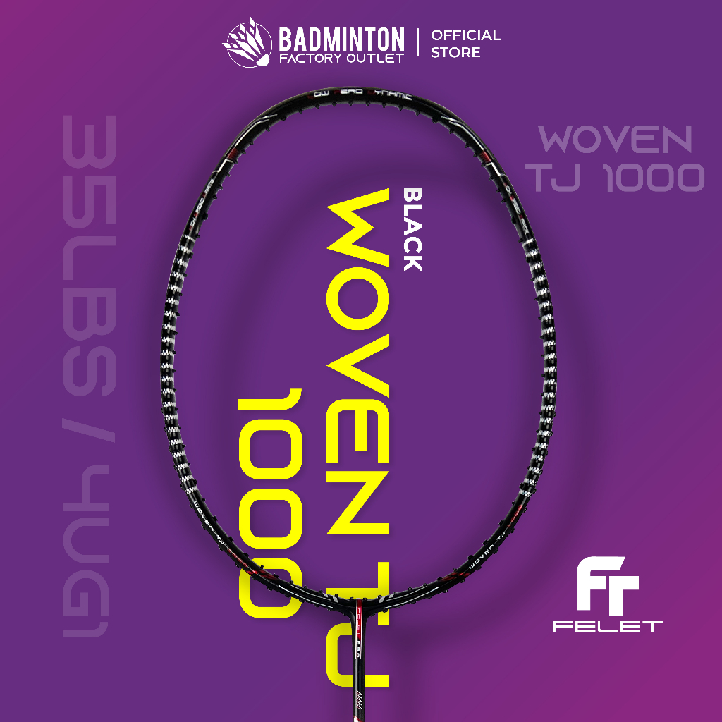 FELET Original Badminton Racket Woven TJ 1000 (Black) 4UG1 Max Tension 35LBS Shopee Malaysia