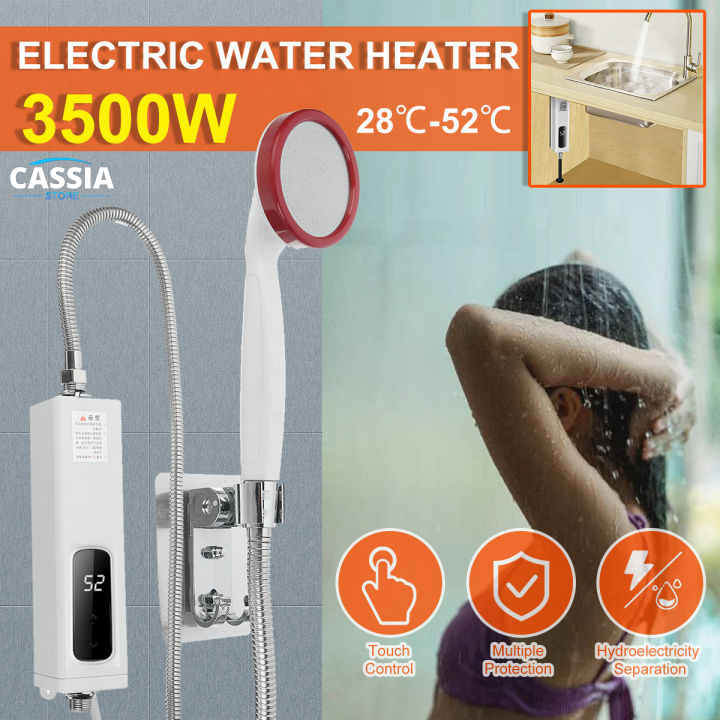 Electric Water Heater Hot Instantaneous Shower Heater Shower Head Waterproof Touch Control