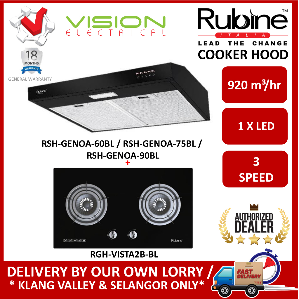 RUBINE Slim Cooker Hood + RUBINE Gas Cooker Set RGHVISTA2BBL