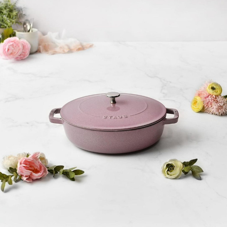 STAUB BRAISERS 26 CM ROUND CAST IRON SAUTE PAN CHISTERA BLOSSOM PINK