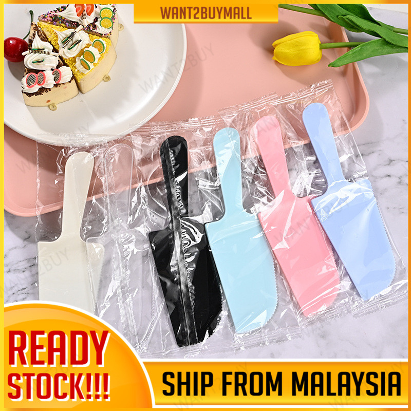 100% BPA FREE Disposable Birthday Plastic Cake Knife Kek Pisau Spade Plastik Individual Packaging One Time Use 独立包装包装蛋糕刀