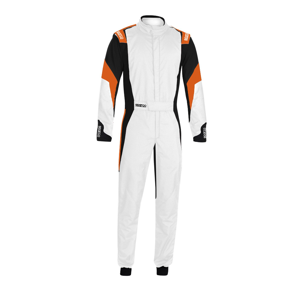 RACE SUIT - Sparco Competition FIA Race Suit 2023 model. White / Black / Fluoro Orange (Size 56)