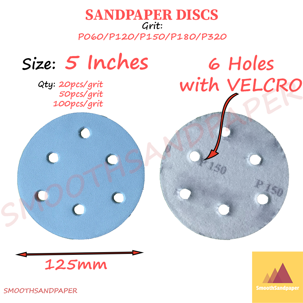 5Inches (6Holes+Velcro) Sandpaper Discs Aluminium Oxide 5Inci Kertas Pasir Cakera 5寸6孔植绒砂纸圆盘 image 4