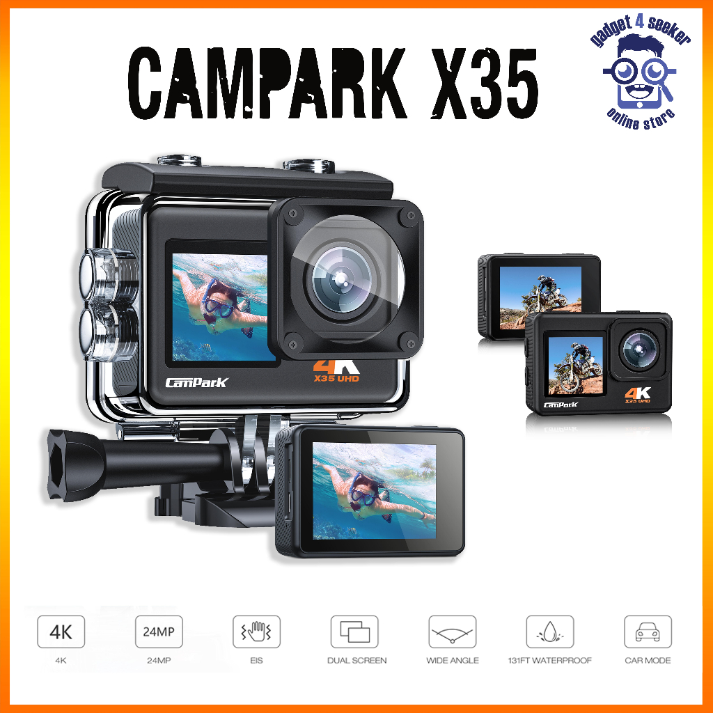 Latest Campark X35/AC01 Action Camera 4K 24MP Wi-Fi Underwater Waterproof Camera 40M with Dual Screen Gyro Stabilizer