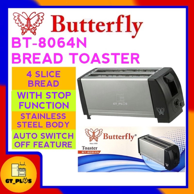 BUTTERFLY BT-8064N BREAD TOASTER 4 SLICES STAINLESS STEEL PEMBAKAR ROTI 自动烤面包机 BT- 8064 N / TRIO TOASTER 4 PCS TTS 664