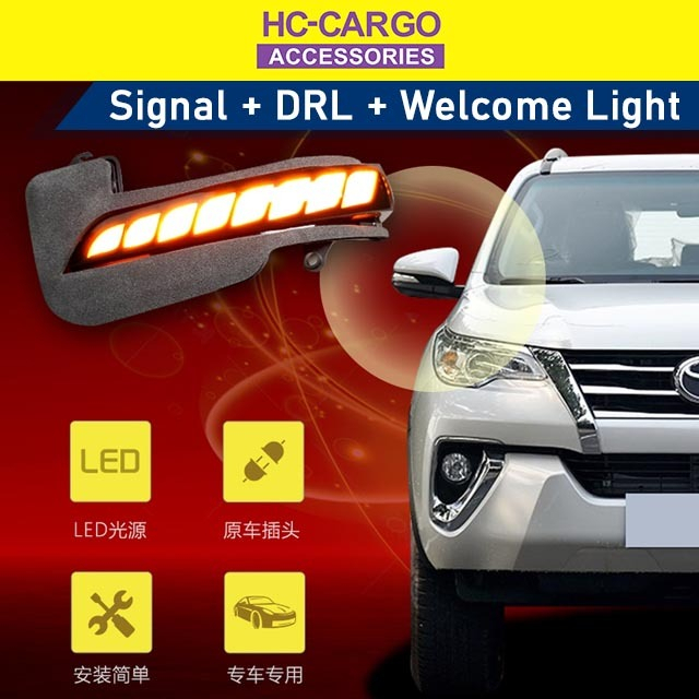 HC CARGO Toyota Corolla Cross Hilux REVO Fortuner Innova Side Mirror LED Turn Signal Running Light Bar Dragon scales