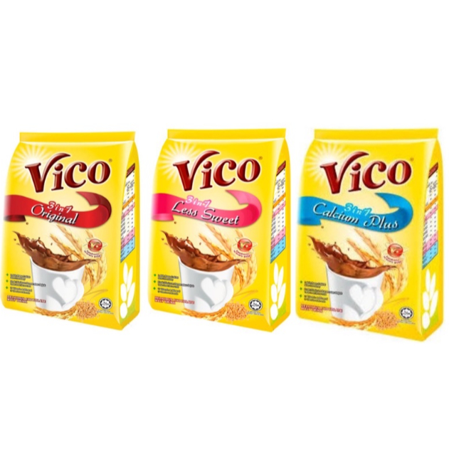 VICO Chocolate Drink 3 In 1 / Minuman Cokelat 3 Dalam 1 32gm ( Original 18s / Calcium 15s )