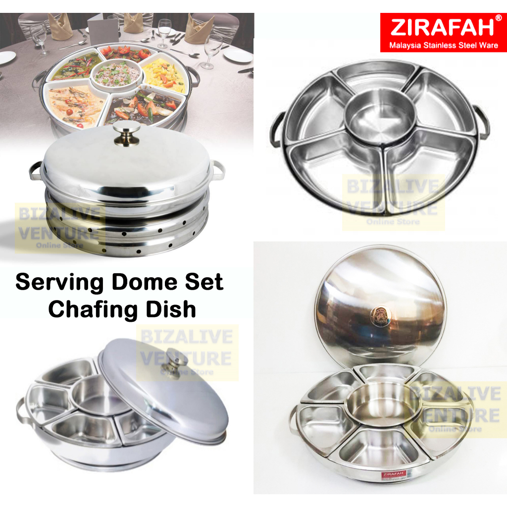 High & Low Stainless Steel Serving Dome Set | Dome Round Chafing Dish | Dome Set Kenduri Buffet Set Boleh Pusing