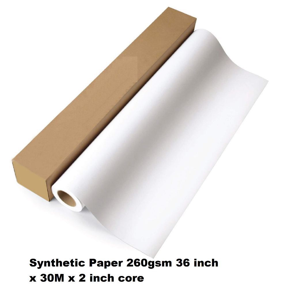 PP Synthetic Paper Glossy Matt 260gsm 36 inch x 30M x 2 inch core (Large Format Paper, Printing