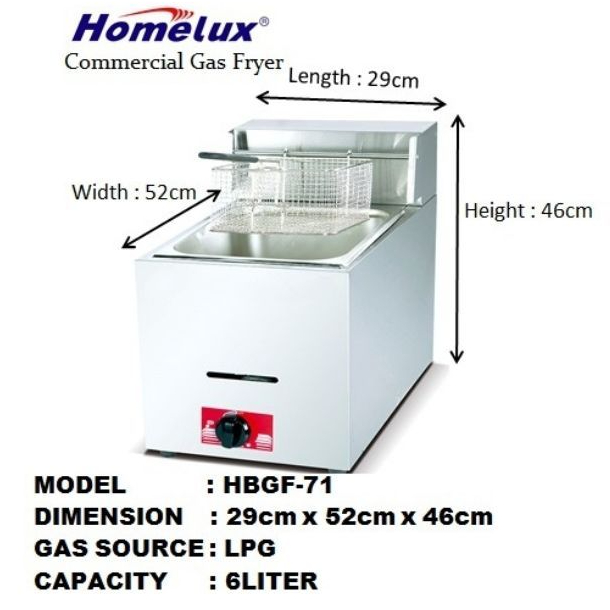 HOMELUX COMMERCIAL GAS FRYER HBGF71/Fryer Single Tank Gas Deep Fryer