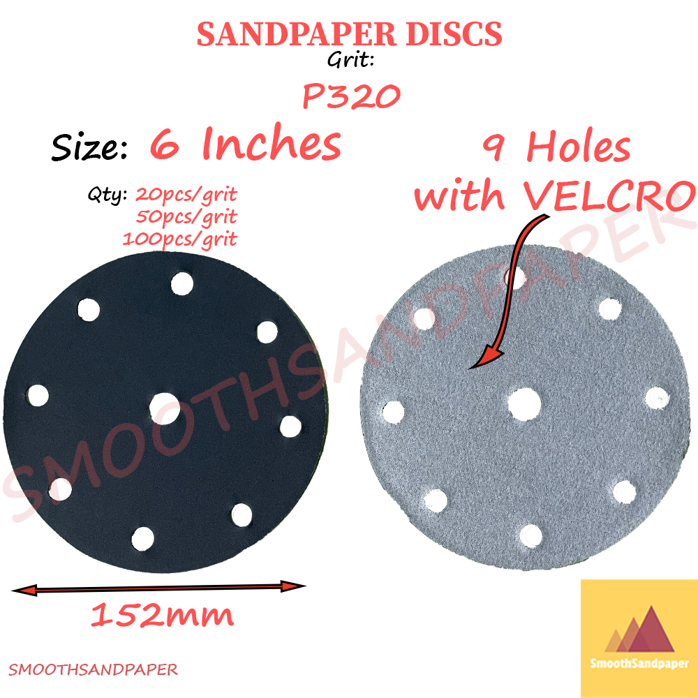 6Inches (9Holes+Velcro) Grit320 Sandpaper Discs Silicon Carbide 6Inci Kertas Pasir Cakera 6寸9孔植绒砂纸圆盘 image 3