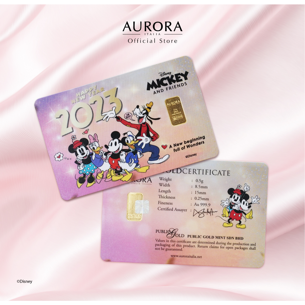 DISNEY X AURORA ITALIA (0.5g) 999.9 Disney 2023 Limited Edition Gold Bar 迪斯尼联名 2023新年快乐 纯金足金片(0.5g)
