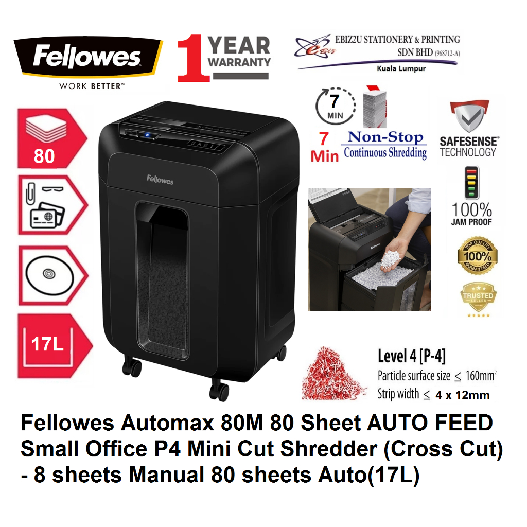 Fellowes Automax 80M 80 Sheet AUTO FEED Small Office P4 Mini Cut