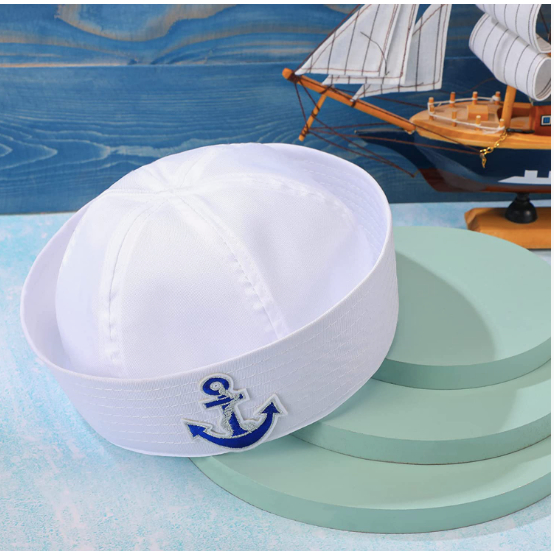 MSIA Ready Stock/ Sailor Hat White Yacht Boat Captain Hat Nautical Hats Sailor Cap Men Women Halloween Costume Accessory