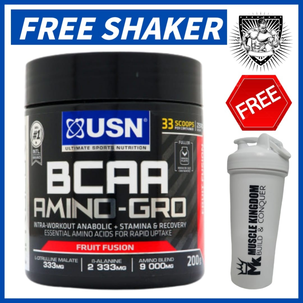 Usn Bcaa Amino Gro IntraWorkout Anabolic Muscle Sports Drink 200g (Free Shaker)Recovery,Bcaa
