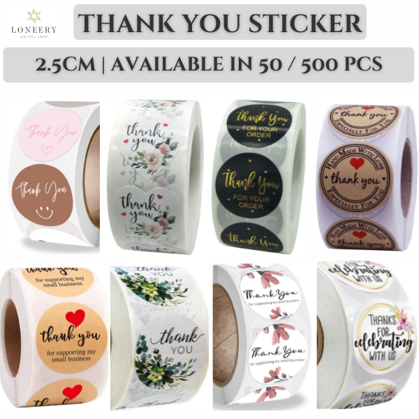 Thank You Sticker 25mm [50 pcs or 500 pcs] | Stiker Terima Kasih | Seal Label | Appreciation | Handmade | DIY | Card