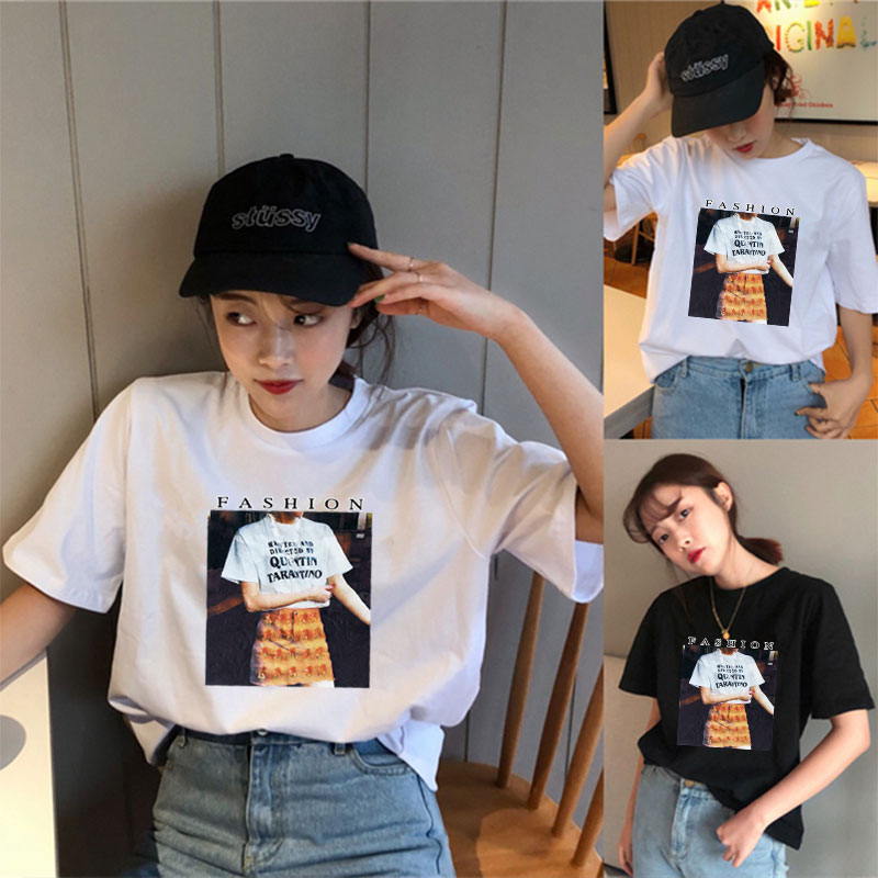 Summer baju tshirt wanita ala korea casual fashion Student printed Tops baju lengan pendek loose clothes murah韓版上衣短袖t恤女