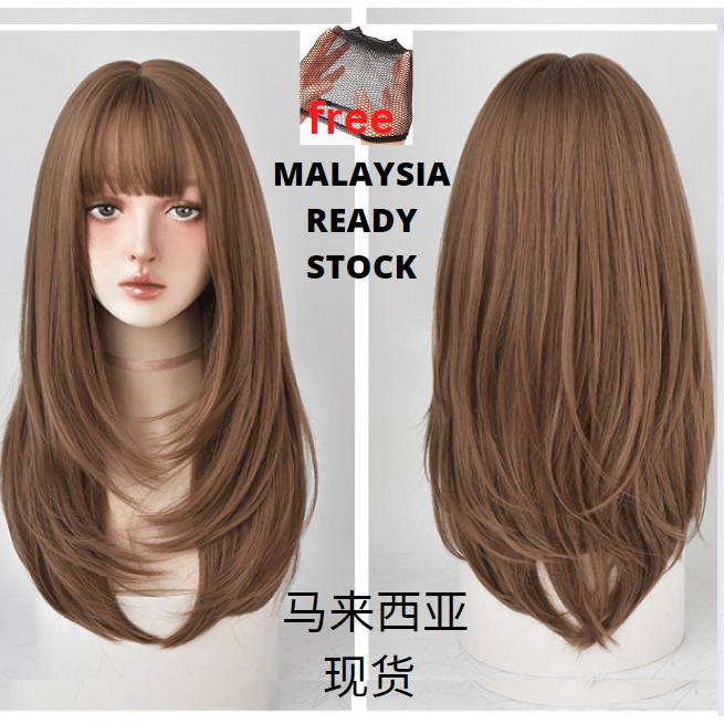 Women's Long Hair wig Long Straight Hair Inner Button Air Bangs Full Top Hair Cover Elegant Repair Full Head Cover假发