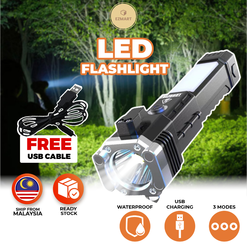 Lampu LED Flashlight Torch Light Super Bright touchlight Emergency Light Camping Light Lampu Suluh Waterproof Lamp