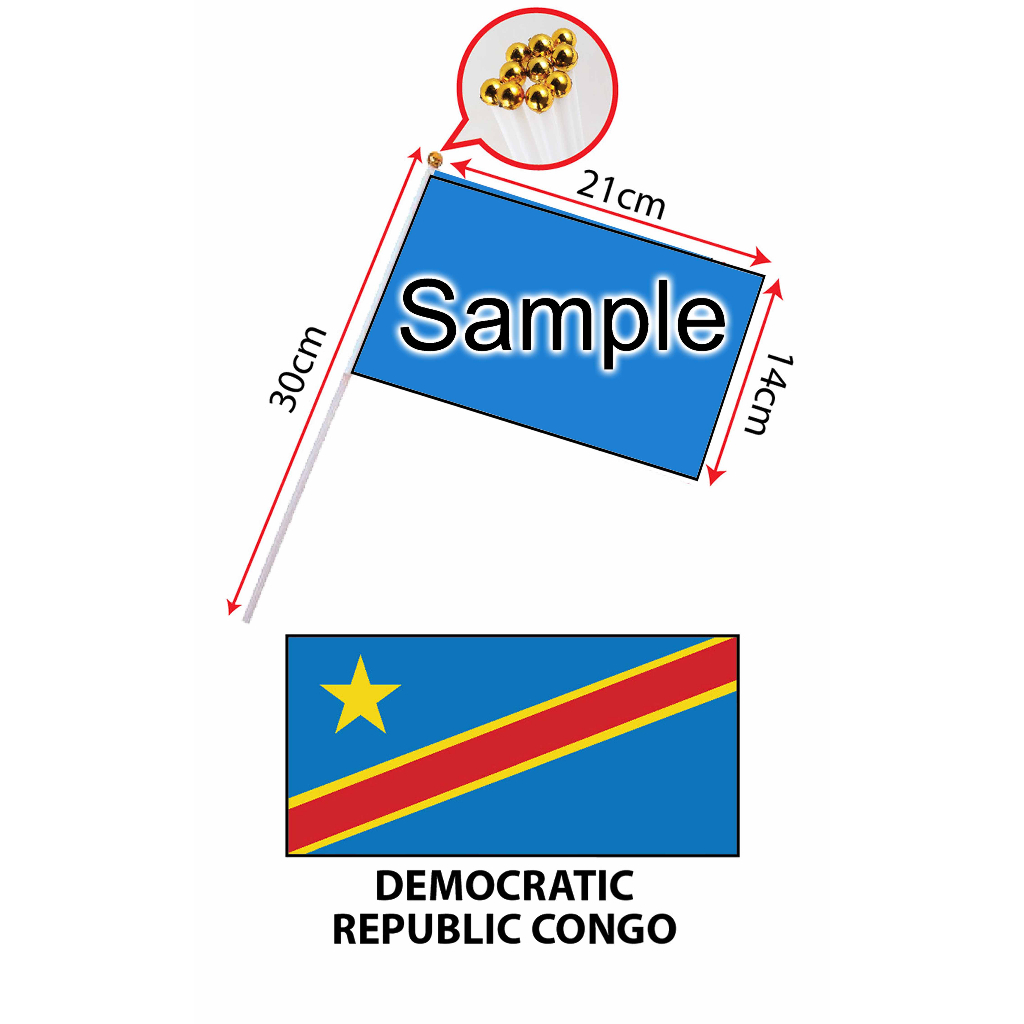 Democratic Republic Congo Hand Flag With Stick (14x21cm)/ Bendera Tangan Dunia Democratic Republic Congo (14x21cm)