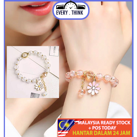 Korean Crystal Bracelet Pink Cute Girly Bracelet Daisy Gelang Tangan Perempuan Bracelet For Women Fashion Accessories