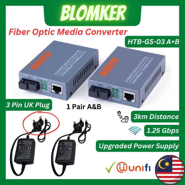 Gigabit Fiber Optic Media Converter LAN RJ45 1Gbps HTB-GS-03 1000Mbps Single Mode SC Extender Extend Internet Distance