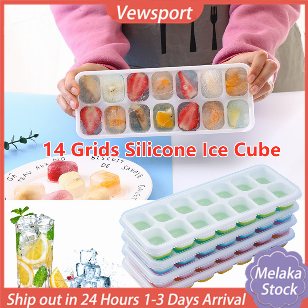 Ice Cube 14 Holes Silicone Ice Tray Ice Cube Maker Baby Food Puree Mold Container Lid Pembuat Ais Batu 硅胶冰格