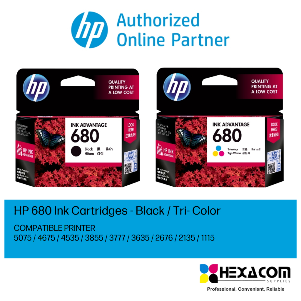 HP 680 Black / Tri-Color Original Ink Cartridge for HP 2135,3835,3775,3776,3777,5275