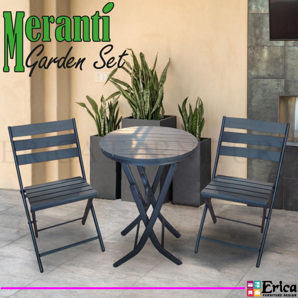 FREE SHIPPING Meranti 1+2 Foldable Outdoor Garden Set/ 1+2 Garden Set/ Plastic Rattan Set/ Foldable Garden Set