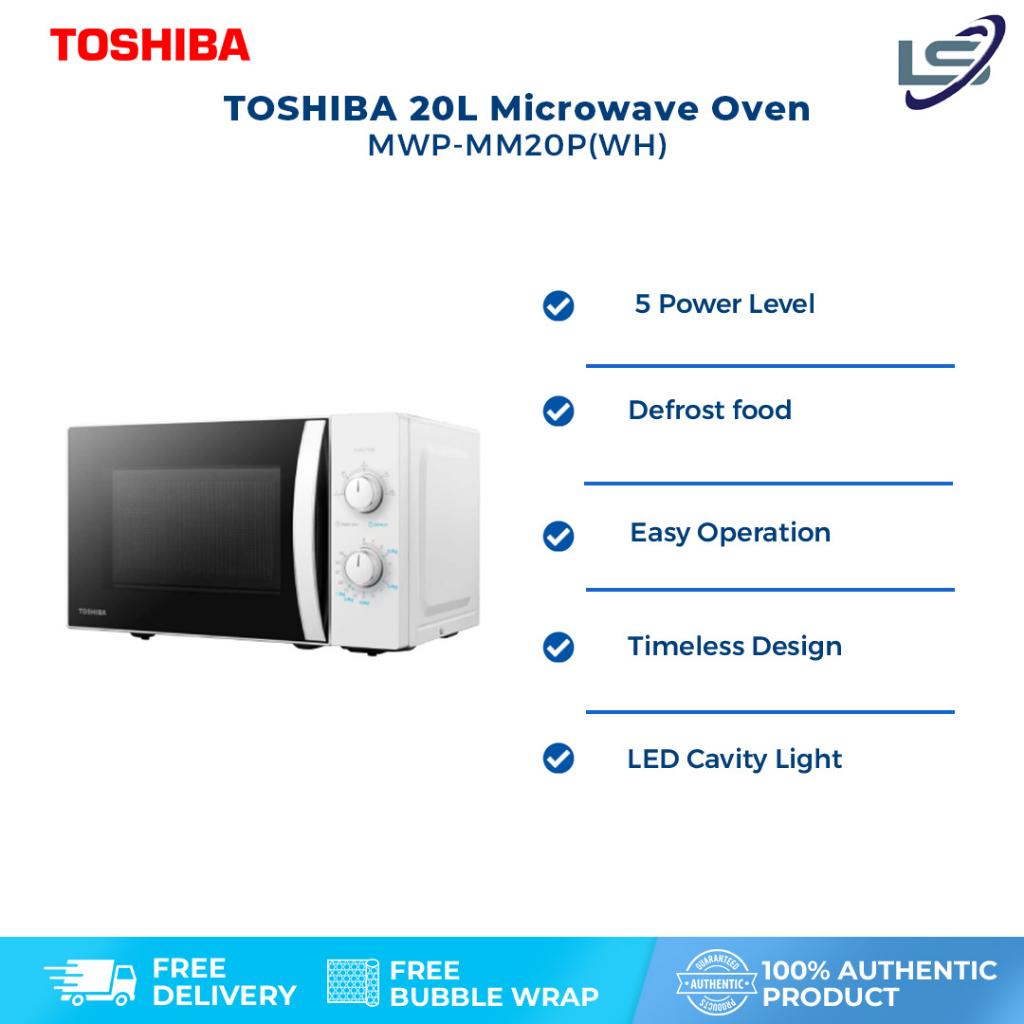 TOSHIBA 20L Microwave Oven MWP-MM20P(WH) |  5 Power Level | Defrost Food | Easy Operation | Timeless Design