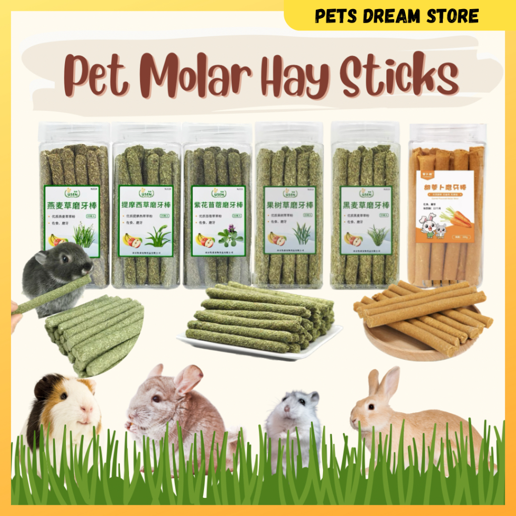 Pet Molar Hay Stick molar grass stick hamster rabbit chew chinchilla guinea pig food snacks timothy hay alfalfa carrot